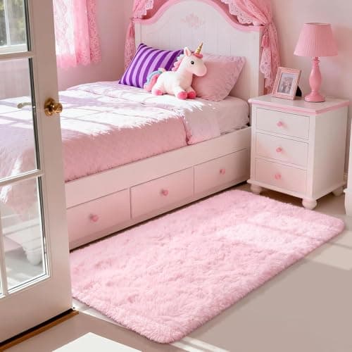 Image of Aspire Homeware Rugs Living Room - Area Rugs Pink for Bedroom 60x110cm Anti Slip - Modern Super Soft Thick Pile Fluffy Shaggy Rug Non Shedding