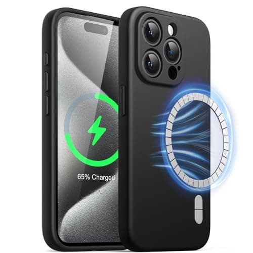 Image of JETech Magnetic Silicone Case for iPhone 15 Pro 6.1-Inch, Compatible with MagSafe, Phone Cover with Camera Lens Full Protection (Black)