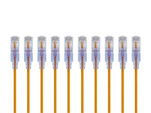 Image of Monoprice Cat6A Ethernet Patch Cable - Snagless RJ45, 550Mhz, 10G, UTP, Pure Bare Copper Wire, 30AWG, 10-Pack, 0.5 Feet, Yellow - SlimRun Series