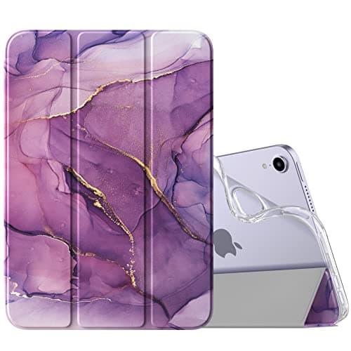 Image of MoKo Case Fit New iPad Mini 6 2021 (6th Generation 8.3 inch), Soft TPU Translucent Frosted Back Cover Slim Smart Shell Stand Folio Case for iPad Mini, Auto Wake/Sleep, Marble Gold Purple