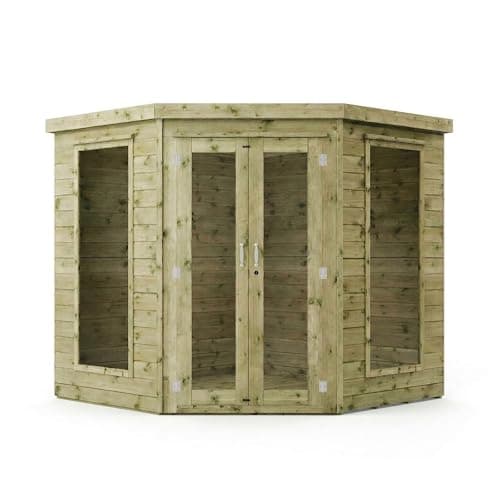 Image of WALTONS | Wooden Corner Summerhouse | Shiplap Tongue & Groove | Garden Room | Flat Roof | Double Door | Outdoor Sun Room | 7ft 8ft 9ft | 10 Year Anti Rot Guarantee | (7ft x 7ft)