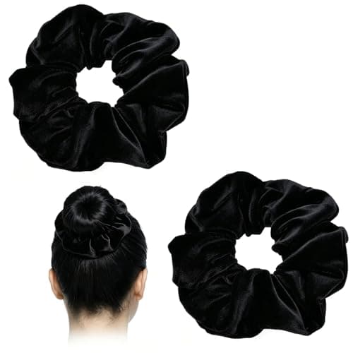 Image of 2 Pcs Hair Scrunchies for Women,Velvet Scrunchies,Black Hair Bands,Large Elastic Hair Ties,Soft Fabric Scrunchie,Ponytail Holder Bobbles,Hairband Bobble Accessories