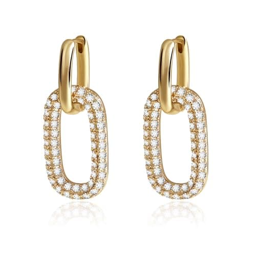 Image of Weviway Double Huggie Hoop Earrings for Women, 14K Gold Plated Hypoallergenic Statement Earrings, Elegant Drop Dangle Hoops with Zirconia