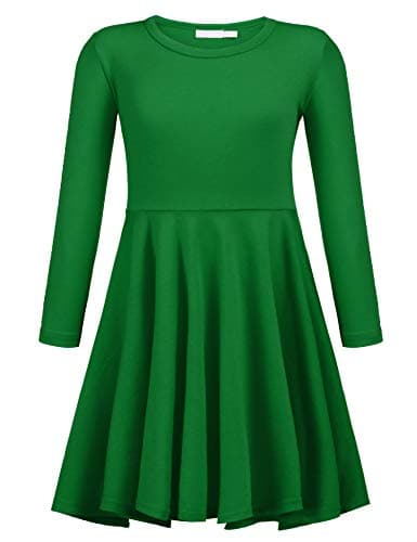 Image of Trudge Girls' Long Sleeve Green Autumn Dress - A-Line Christmas Winter Dress (160/14-13 Years)