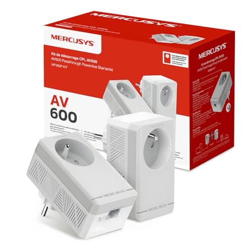 Image of Mercusys MP300P Powerline Kit 600Mbps with 1 Port and Integrated Type F Socket, Powerline Box Kit of 2 - Ideal for Enjoying Multi-TV Service at Home, Compatible with All Boxes