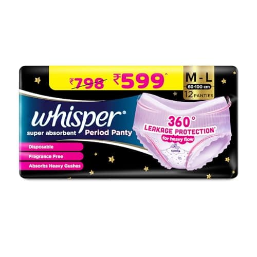 Image of Whisper Bindazzz Nights Period Panty|12 Whisper M-L Period Panties 6+6 |360° leakage protection |Suitable for Heavy Flow|With disposable wrap
