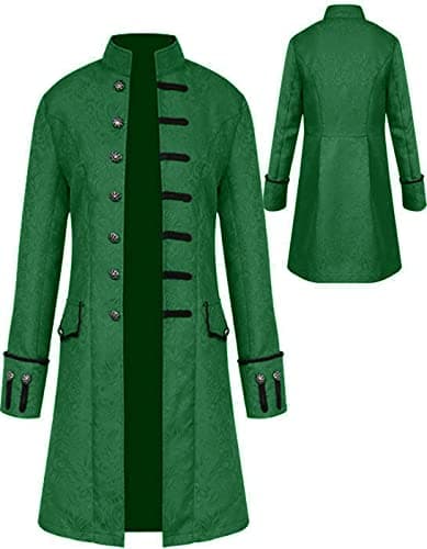 Image of Sangdut Men's Medieval Steampunk Halloween Costumes, Male Gothic Frock Coat Victorian Court Uniform, Renaissance Bottom Vintage Adult Festival Cosplay Tailcoat (Green, S)