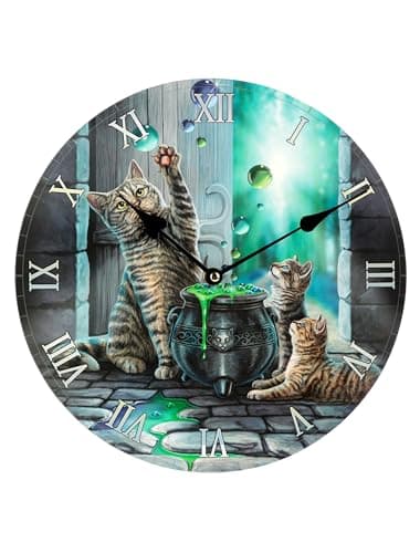 Image of Lisa Parker Decorative Wall Clock-Cat Hubble Bubble, MDF, Multi, Height Width 30cm Depth 3.5cm