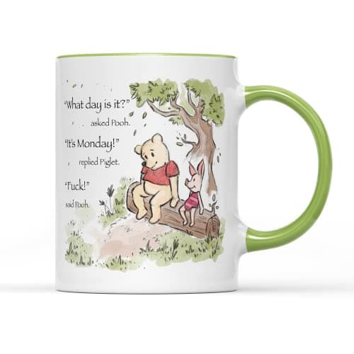 Image of SMARTYPANTS Sarcastic Winnie The Pooh and Piglet Mug Tea Coffee Cup - Watercolour Novelty Cute Sweet Funny Rude Swear Quote Best Friend Pig Bear Home Gift Present (Light Green Handle Prime)