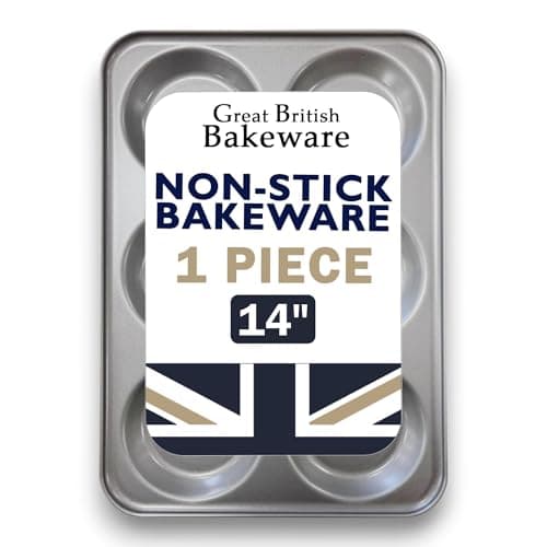 Image of Chabrias Ltd 6 Cup Large 36cm Yorkshire Pudding Tray, Non-Stick Baking Tin for Traditional Roasts, Heavy Duty, Easy Clean, Oven Safe, Made in England, Ideal for Crispy and Even Bakes