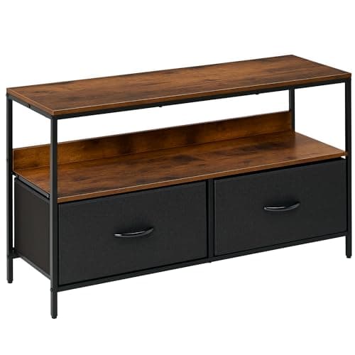 Image of HOMCOM TV Stand Cabinet up to 47-inch, TV Unit with 2 Foldable Linen Drawers, Open Shelf for Living Room, Bedroom, Entertainment Room, Rustic Brown