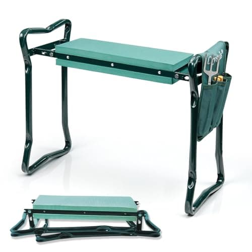 Image of Crystals Garden Kneeler Seat, Portable Heavy Duty Gardening Kneelers Stool with Handles, Lightweight Folding Foam Padded Multi-Use 3 in 1 Garden Kneeler with Tool Bag
