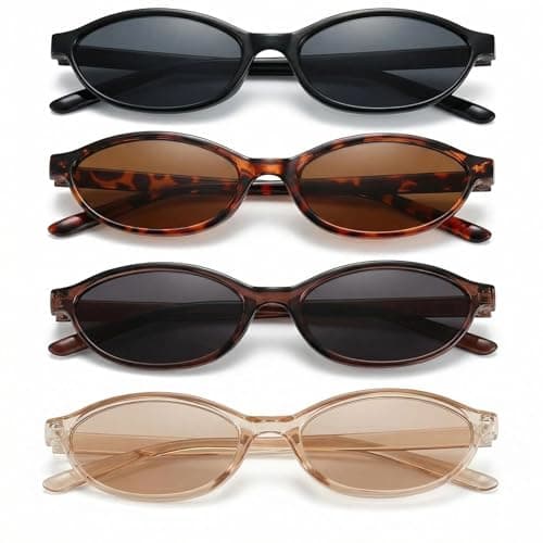 Image of LUVDECO 4 Pack Retro Oval Sunglasses for Women Vintage Cat Eye Sunglasses Set 90s Trendy Driving Shades for Beach Party Women's Fashion Eyewear