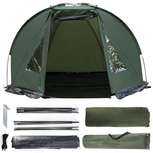 Image of Magic3org Carp Fishing Bivvy Tent 1-2 Man Easy Install Windbreak Lightweight Day Shelter from Rain with Ground Sheet Carry Bag for All Weather Fishing Trip