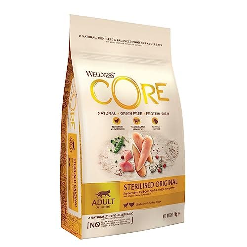 Image of Wellness CORE Sterilised Original 4 kg, Chicken & Turkey – Dry Cat Food for Sterlised/Indoor Cats, Grain-Free, Natural, Hypoallergenic, Protein-Rich, Supports Healthy Weight Management
