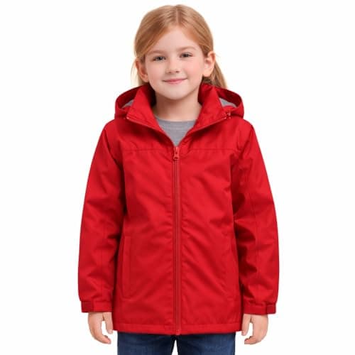 Image of Blu Apparel Kids Waterproof Jacket Childrens Rain Coat ideal for School Coat, Walking Windproof Jacket, Childrens Rain Jacket (UK, Age, 11 Years, 12 Years, Regular, Red Fleece Lined)