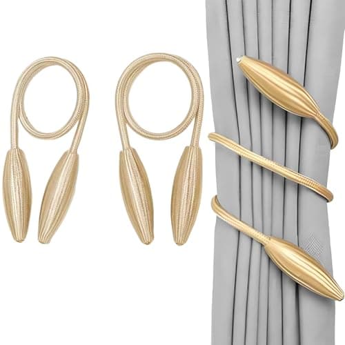 Image of Echehi 2-Pack Modern Geometric Styles Curtain Tie Backs, Adjustable Twistable Curtain Ties for Home Curtains and Curtain Decoration. Champagne