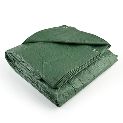 Image of Flatro Tarpaulin Waterproof Heavy Duty (4ft x 6ft) / (1.2m x 1.8m) Green Tarpaulin Sheet with Reinforced Eyelets | UV/Tear Resistant Multipurpose Weatherproof Tarp for Garden, Farming and Camping