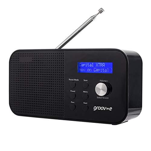 Image of Groov-e Venice DAB & FM Digital Radio - Built-In Alarm Clock & Bluetooth Connectivity - LCD Display - Mains or Battery Operated - Portable Radio - 20 Preset Stations - Black