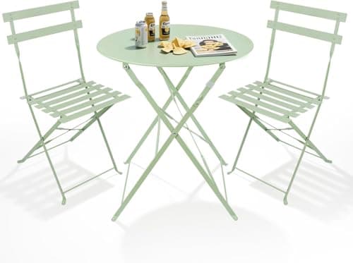 Image of MOF Bistro Sets for 2 for Garden, Outdoor Table and Chairs for Patio, Balcony, Garden - Foldable & Compact Bistro Set Outdoor Furniture (SAGE GREEN)