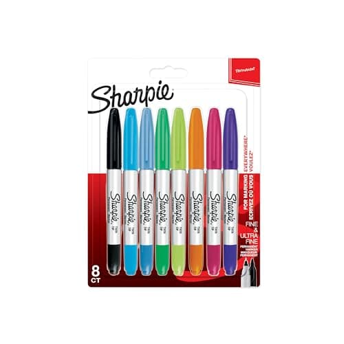 Image of Sharpie Twin Tip Permanent Markers | Fine & Ultra-Fine Points | Assorted Colours | 8 Marker Pens