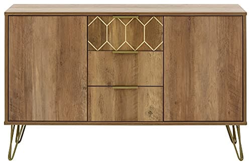 Image of GFW Orleans Sideboard Unit With 3 Storage Drawers And 2 Doors Storage Cabinet, Contemporary Wooden Mango Sideboards For Living Room, Kitchen, And Bathroom, 40 x 114 x 70 cm