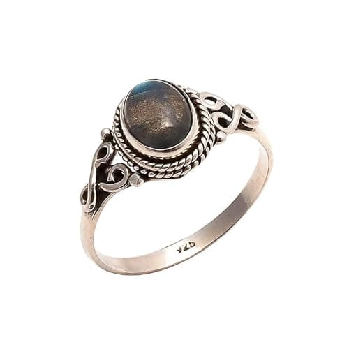 Image of Labradorite Stone Ring 925 Sterling Silver Statement Ring For Women Size UK N Natural Gemstone Ring Handmade Ring Christmas Gifts Ring Jewelry