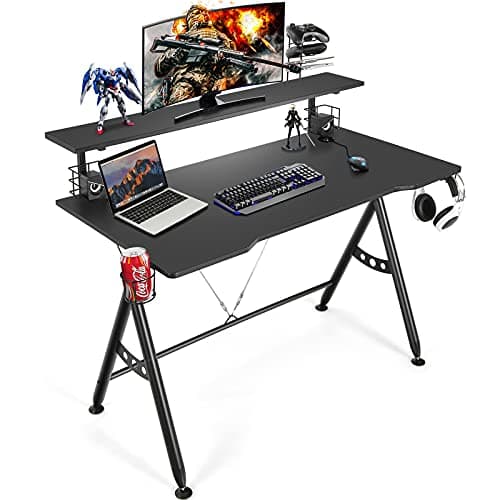 Image of COSTWAY Gaming Computer Desk with Cup Holder and Headphone Hook, Y-Shaped Ergonomic PC Racing Table Study Work Workstation for Home Office Bedroom (Black, 120 x 66 x 96cm)