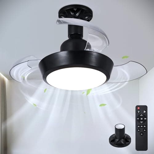 Image of HARPER LIVING Small Ceiling Fans with Lights & Remote, E27 Screw in Fan Lamp with 3 Retractable Blades, 30W 1400LM Dimmable & 3CCT LED Ceiling Fan Light Bulb Ideal for Small Rooms, Black