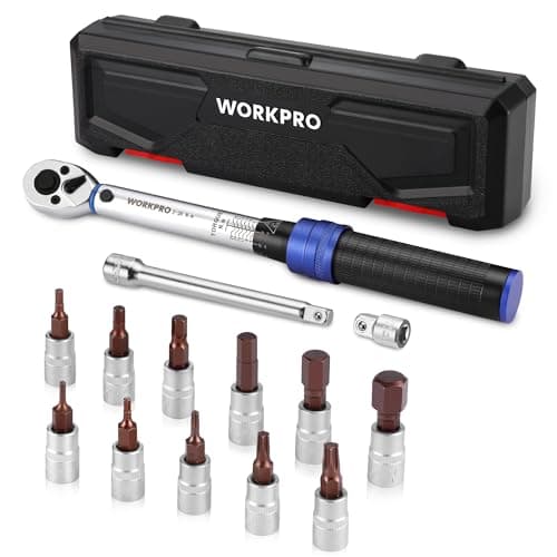 Image of WORKPRO 1/4” Torque Wrench, 14-Piece Bike Torque Wrench Set 2-26 N.m, Torque Wrench Set with Dual Direction Adjustable 72 Teeth, Non-Slip Handle, Extension Bar, Socket Set for Car, Bicycle Repair