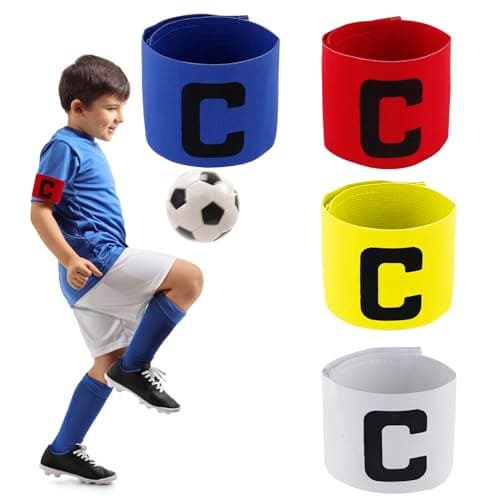 Image of Yuechenggui Captains Armband Kids, Adjustable Multicoloured Captain Armband for Football, Elastic Sports Arm Bands for All Sports Events, Clubs, Teams, Pack of 4, for Kids