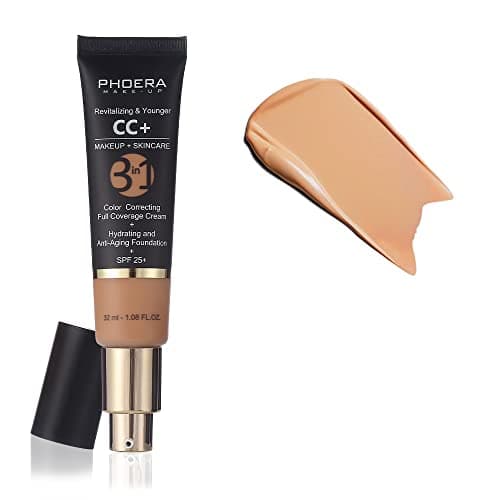 Image of PHOERA Anti-Aging Color Correcting Full Coverage Cream Foundation SPF 25+ Revitalizing & Younger infused Concealer with Vitamins For dark circles, acne scars, wrinkles & redness. (Buff Beige)