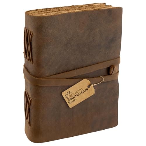 Image of moonster Leather Journal Notebook A5 – 8x6 Inch Handmade Vintage Diary with 240 Unlined Deckle Edge Pages – Genuine Buffalo Leather for Writing, Sketching & Travel
