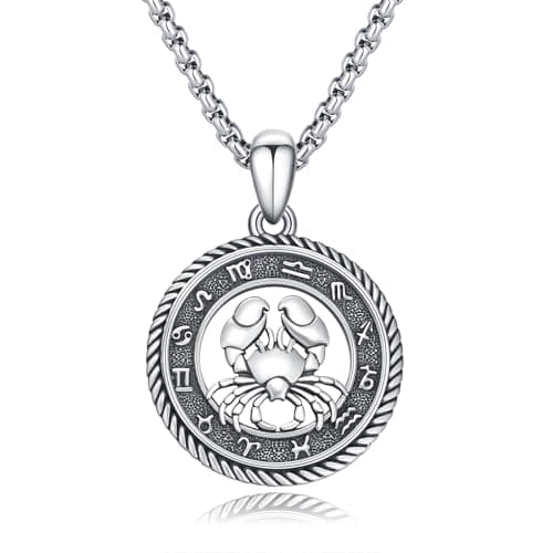 Image of PARYFO Zodiac Cancer Necklace 925 Sterling Silver Zoidac Cancer Pendant Crab Jewelry Astrology Horoscope Pendant Jewelry Gifts for Men Women Unisex Birthday Valentines Day Gifts