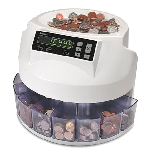 Image of Safescan 1250 GBP Coin Counter That Quickly Value Counts and Sorts Mixed British Coins - Coin Sorter That Sorts Coins Per Denomination - Money Counting Machine for Continuous Coin Counting