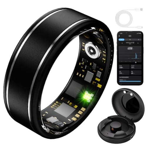 Image of Smart Ring Men Women, Fitness Tracker Ring with Charging Box, App, Heart Rate Monitoring, Sleep Tracking, Trackers for Sports Time, Distance, Water Proof, Fitness Rings for Women black 14