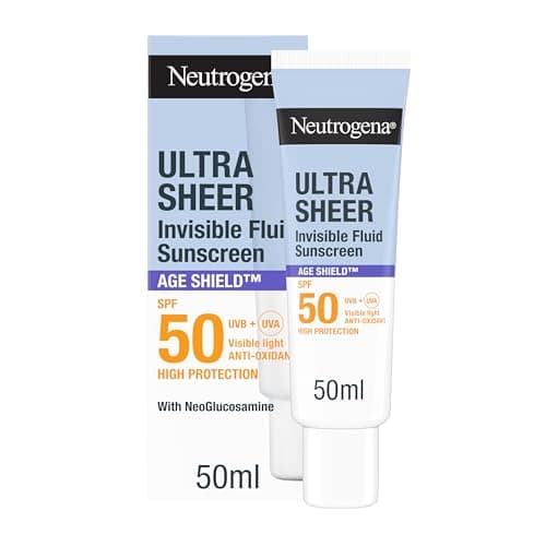 Image of Neutrogena Ultra Sheer Invisible Fluid Facial Sunscreen Age Shield SPF50 (1 x 50ml), High Broad-Spectrum Protection, With NeoGlucosamine & Antioxidants, Reduces Appearance of Dark Spots and Wrinkles