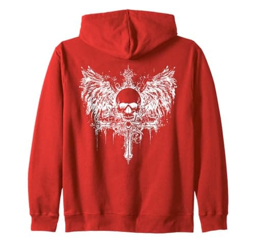 Image of Emo Y2K Skull Cross Dark Grunge Aesthetic Goth Gothic Black Zip Hoodie