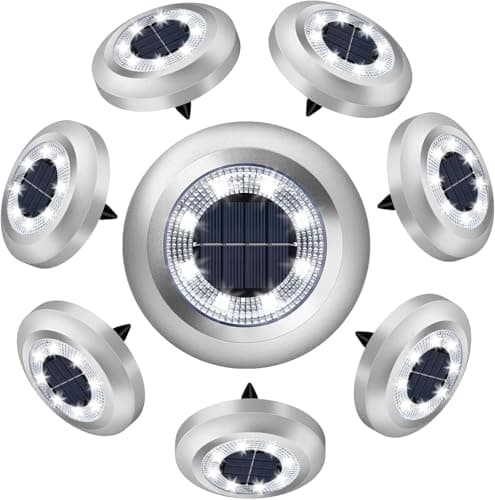 Image of ZFITEI 8 Pack Solar Ground Lights Outdoor,8 LED Solar Garden Lights with 600mAh Battery & 8H Runtime for Lawn,Pathway(Bright White )