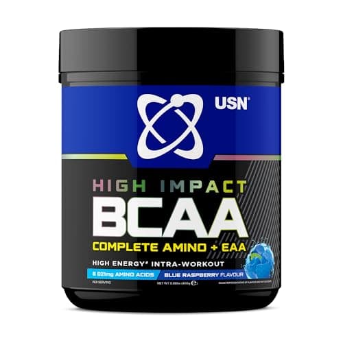 Image of USN Complete Amino & EAA Intra Workout Powder, Blue Raspberry Flavour - 400g, Vegan Energy Drink, Premium BCAA Amino Acids & Glutamine Recovery Drink, High Impact Pre Workout & Post Workout Shake