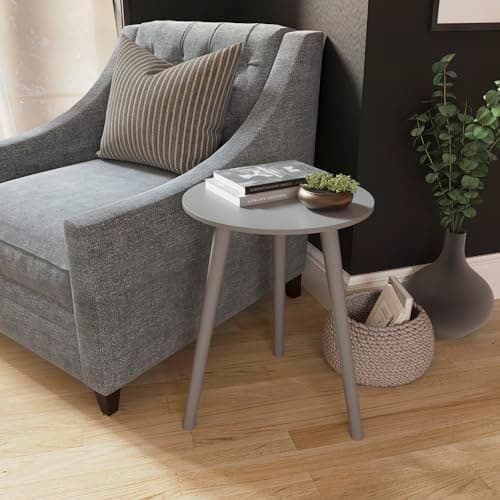 Image of Vida Designs Round Side Table, Small End Table for Living Room, Bedroom, Small Spaces, Easy Assembly H51 x W40 x D40 cm (Grey)