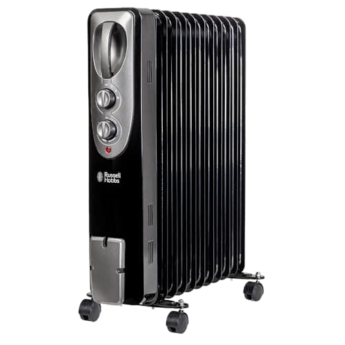Image of Russell Hobbs 2500W/2.5kW Oil Filled Radiator, 11 Fin Portable Electric Heater - Black, Adjustable Thermostat with 3 Heat Settings, Overheat Protection, 25m sq Room Size 2 Year Guarantee RHOFR1106B