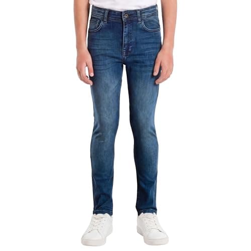 Image of Bench Boys Carson Slim Fit Jeans - Childrens Skinny Stretch Denim Pants with Adjustable Inner Waistband, Classic 5-Pocket Dark Wash Trousers for Kids & Teens Sizes 7-16 Years