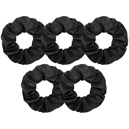 Image of LOPHE Satin Hair Scrunchies, Large Satin Scrunchies for Women Girls, Softer than Silk Hair Ties, Big Scrunchy Ponytail Holders, Elastic Hair Bands Hair Accessories, 5 Pack, Black