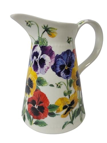 Image of 15cm Serving Jug by Heritage - Porcelain Pitcher Jug with Unique Pansy Design - Perfect for Water Milk Cream Gravy Sauce or Custard - Great Housewarming or Moving Gift