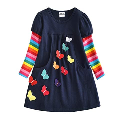 Image of VIKITA Little Girls Cartoon Stripe Long Sleeve T-Shirt Dresses LH5805 12T