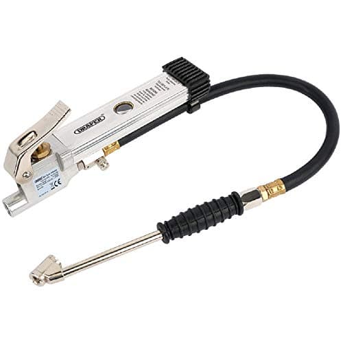 Image of Draper Air line Tyre Inflator with Pressure Gauge | Twin Open Ended Connector | Cordless Car Tyre Inflator Air Pump | 36632, Blue