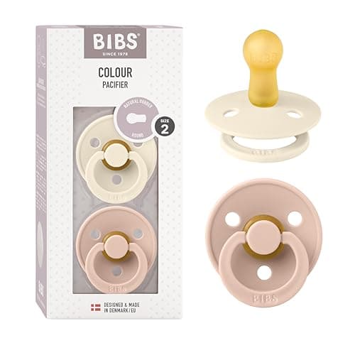Image of BIBS Colour Soother 2-Pack, BPA Free Dummy Pacifier, Round Nipple. Natural Rubber Latex, Size 2 (6-18 Months), Ivory/Blush