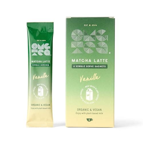 Image of OMGTEA Organic Instant Matcha Latte Sticks – Japanese Green Tea Latte Sachets, Enjoy with Planet Based Milk, Vanilla, Vegan, 6 Single Serve Sachets