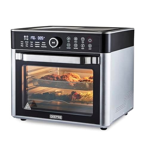 Image of GEEPAS 22L Air Fryer Oven | Countertop Convection Mini Toaster Oven with Digital Display Timer Temperature Control | Double Glass Door 15 Preset Mode - Airfry/Roast/Bake/Dehydrate | Family Size 1700W